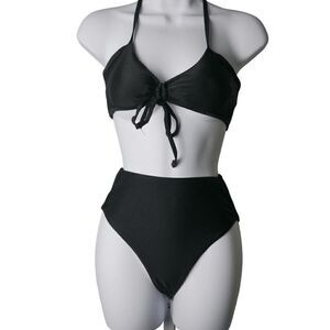 Magnolia Place Women's High Waisted Tummy Control Halter 2-Piece Bikini SET L
